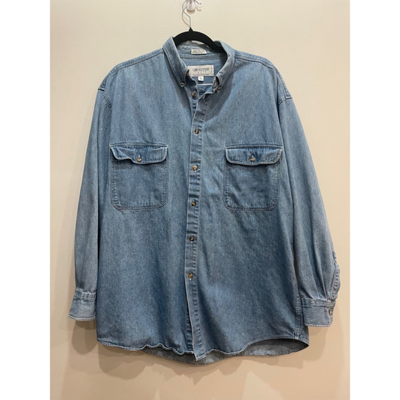 Vintage 90s Cricketeer Denim Button Down Shirt Mens L Relaxed Cowboy Workwear - Picture 1 of 6